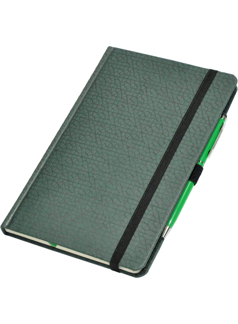 FIS Executive Notebook With Elastic Band & Blue Ink Pen Italian PU Cover, 96 Sheets, Single Ruled, Ivory Paper, Green Color, 13 x 21 cm Size - FSNB1321GRD402 - Image 1